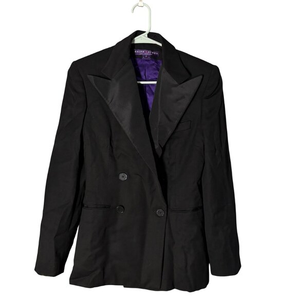 Ralph Lauren Collection double breasted blazer tuxedo jacket size 4 S wool Union - Picture 1 of 11